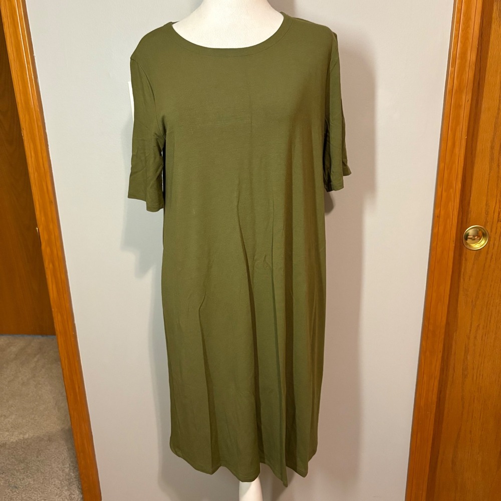 Eileen Fisher T-Shirt Dress Casual Olive Green Short‎ Sleeve S